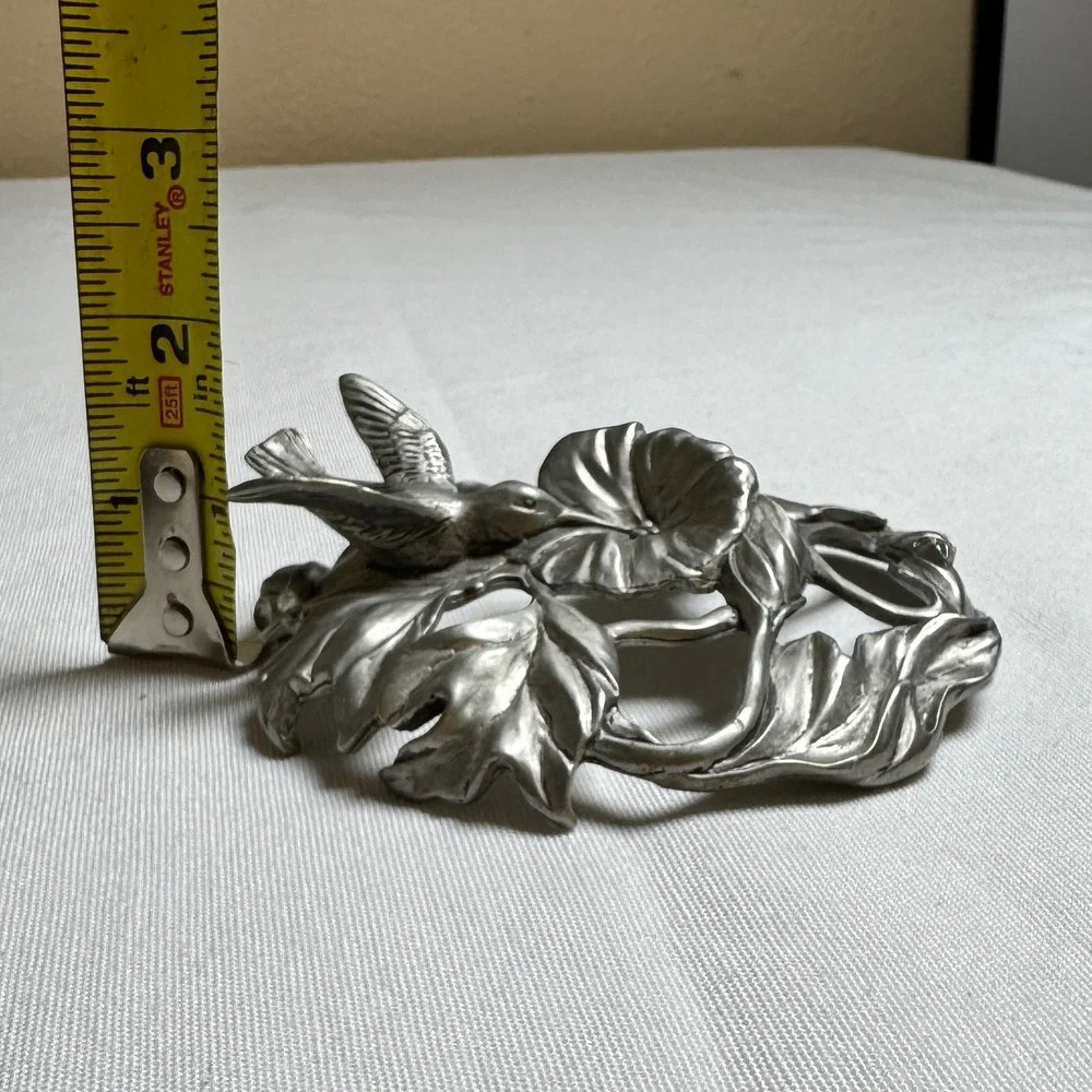 Seagull Canada Pewter Hummingbird Flower Pot Lid Topper Vintage 1995 Silver Tone